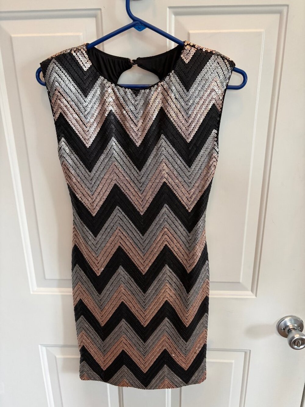 Black dress wtih gold black and silver sequins size small sleeveless